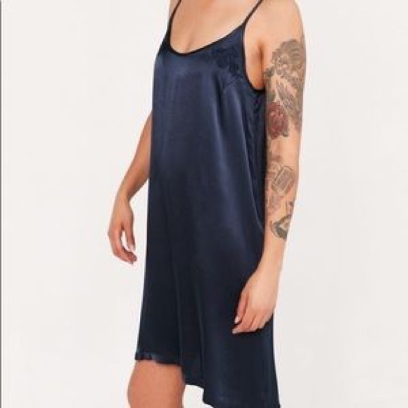 Obey Navy Embroidered Plunge Slip Dress S - Picture 2 of 12